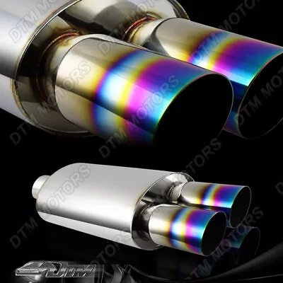 3  Dual Slant Rainbow Burnt Tip Stainless 3  Inlet Muffler Exhaust Universal • $49.99