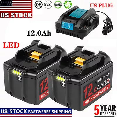 12Ah 18V For Makita Lithium Battery W/LED BL1830 BL1850B BL1860B BL1890 Charger • $105.99