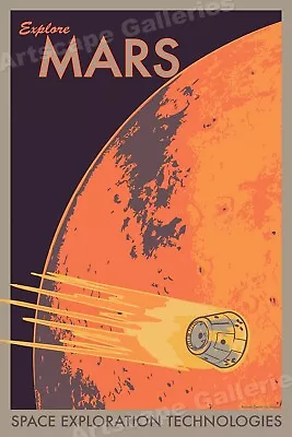 “Explore Mars” Space Exploration Retro Outer Space Travel Poster - 16x24 • $13.95