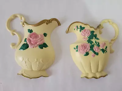 Vintage Homco Pink Rose Pitcher Hanging Home Decor • $13