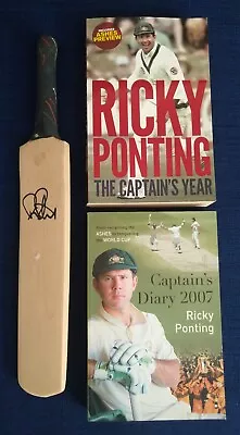 Australia Cricket Legend Ricky Ponting Signed Mini Bat And 2 X Books (unsigned) • $49.95