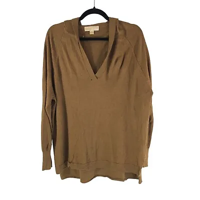 Michael Kors Womens Tunic Sweater Hooded V Neck Brown L • $6.99