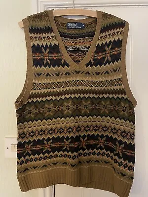 Ralph Lauren Polo Fairisle Sweater Vest Linen&Silk Mens Medium 38”/40” • £75