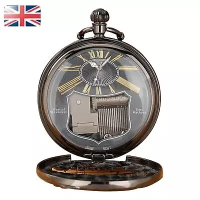2 In 1 Vintage Quartz Pocket Watch With Chain Musical Box Holiday Birthday Gift • £21.54