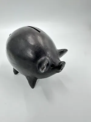 Vintage Black Pottery Pig Handcrafted  Figure 6” Folk Art • $22