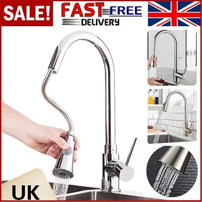 360°Kitchen Sink Mixer Taps Pull Out Single Lever Chrome Brass Spray Mono Faucet • £16.99