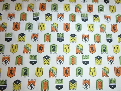 Vtg Synthetic Fabric Heraldic Shields Lion Serpent Orange Green Yellow 45 X4 Yds • $36