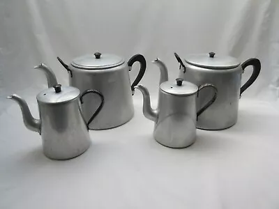 2 Vintage Aluminium Metal Village Hall Institution Large Teapots & 2 Coffee Pots • £79.50
