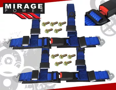 2  Blue Pair Nylon 4 Point Harness Seat Belt Buckle Clip On Latch Lock • $37.99