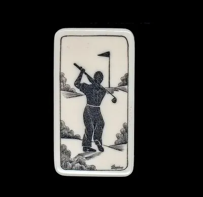 Etched Golfer Large Rectangle Slide Money Clip.  Eco Ivory Resin • $17.85