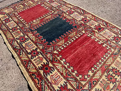 3x6 RED VINTAGE ORIENTAL RUG HAND-KNOTTED Handmade ANTIQUE WOOL Heriz Blue 4x6 • $299