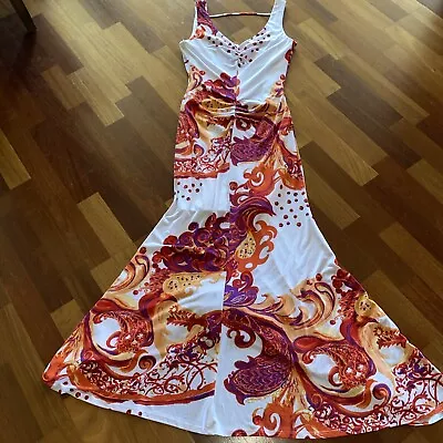 Arden B Women Orange & White Shape Hugging Low Back Long Maxi Dress Sz Small • $32