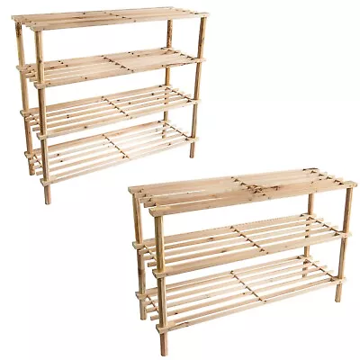 £14.95 • Buy 3 / 4 Tier Wooden Shoe Rack Storage Slatted Stand Organiser Vertical Shelf Unit