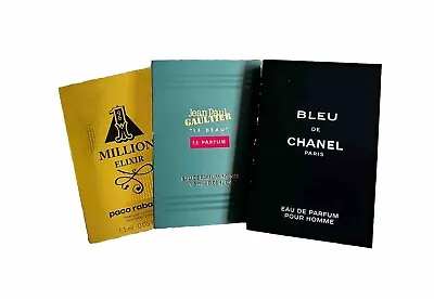 3x Strong Mens Perfume Samples Jean Paul Gaultier & Paco Rabanne & Chanel Vials • £7.99