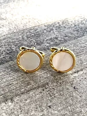 Cufflinks Men’s MOP Mother Of Pearl Round Gold Tone Vintage   • $21