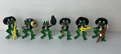 Frog Mariachi Band Colored With Black Uniform Hand Blown Glass (Set Of 6) • $25.33