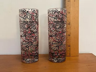 Vintage MCM Tequila Rose Black & Pink Drizzle Double Shot Glasses X 2 • $3