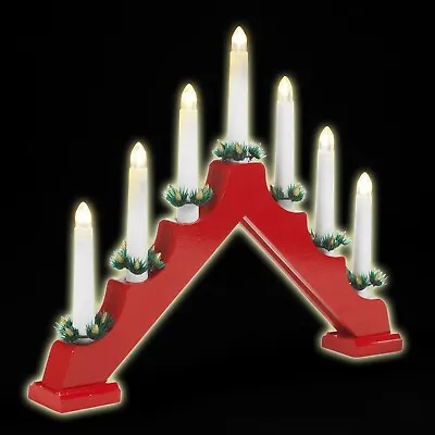 7 Bulb Red Wooden Candle Bridge Arch LED Lights Candelabra Window Decor • £13.49