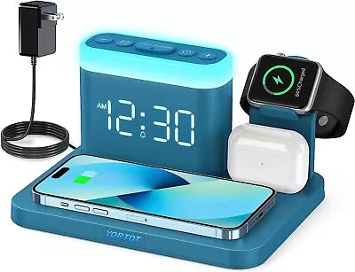 Wireless Charging Station Alarm Clock With 7 Multiple Colors Light Charging Dock • $48.70