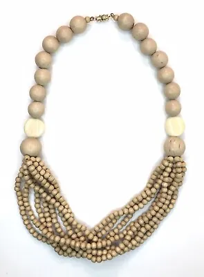 Vintage Wood Beaded Necklace Barrel Clasp Blonde Wood 20  Partial Multi Strand • $15.30