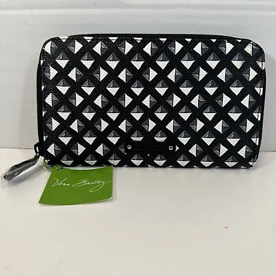 Vera Bradley Zip Around Accordion Wallet Black White Studs Faux Leather NEW • £11.17