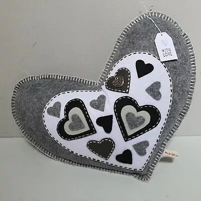 VALENTINE Heart Shape Cushion Sofa Boudoir Love Multi Hearts Silver Charm Grey • £22.99