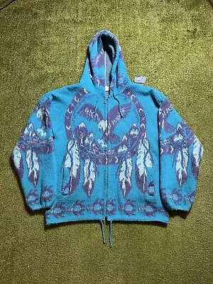 Yari Artesanias Size Medium Ecuador Wool Blue Eagle Hoodie Zip Sweater • $30