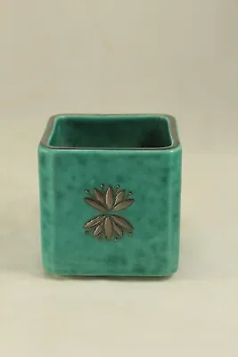 Gustavsberg Sweden Art Pottery 2  Square ARGENTA Silver Overlay Green Vase • $45