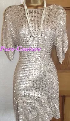 Vintage 20's Style❤️ £60 Gold Sequin Gatsby Flapper  Dress Party L 16 • £25