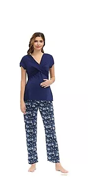 £9.99 • Buy  Maternity/nursing Pyjamas Breastfeeding Blue Cotton Xl