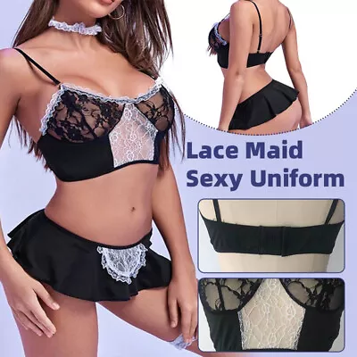 £9.46 • Buy Women Sexy Lace Lingerie Set See Through School Girl Uniform Cosplay Nightwear 