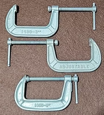 Lot Of 3 ADJUSTABLE 3  Inch HEAVY DUTY C-CLAMPs  #1430-3  Vintage  • $20
