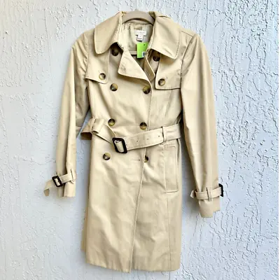 J.Crew Long Sleeve Double Breasted Trench Coat Long Jacket Beige Women's US 0 • $79