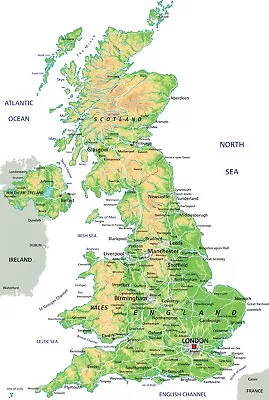 $13.52 • Buy High Detailed United Kingdom Physical Map Quality Poster 91x61cm  Educational
