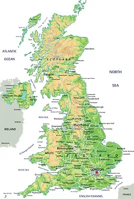 High Detailed United Kingdom Physical Map Quality Poster 91x61cm  Educational • $15.12