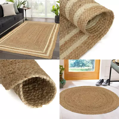 Area Rug Natural Jute Chindi Rag Rugs Handwoven Modern Braided Kitchen Carpet • £110.02