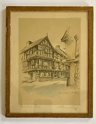 Antique Etching In Frame Shrewsbury Butchers Row Marjorie Bates - Signed • £8