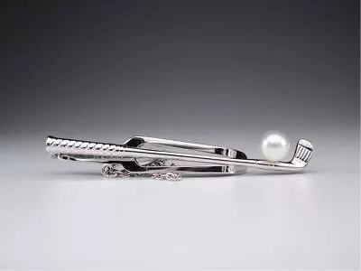 Mikimoto Pearl X Silver Golf Motif Tie Clasp Clip Bar Silver Color Men's Jewelry • $117.77