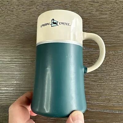 Caribou Coffee Retro Cream And Aqua Marine Color Log Mug 16oz With C Handle Tall • $9.99