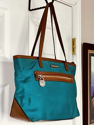 Michael Kors Kempton Nylon Leather Shoulder Bag Turquoise Summer Sassy  • $39.99