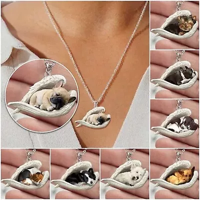 Pet Necklace Sleeping Dog Necklace Cute Angel Necklace Personality Gifts • £2.06