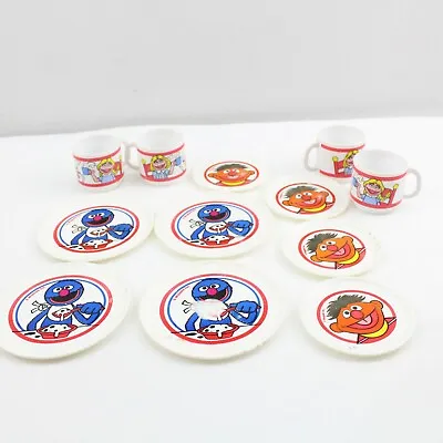 VTG Muppets Sesame Street Ernie Grover Plastic Small Plates & Cups Toys Pretend • $19.97