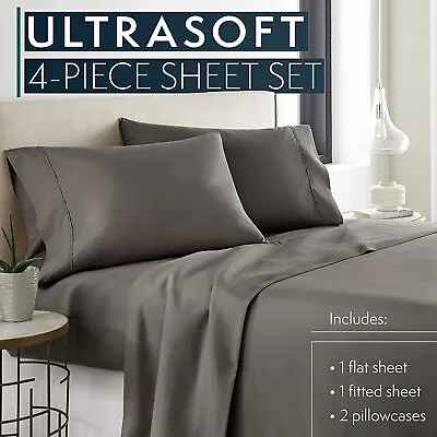 $1.99 • Buy Hotel Soft 4Pcs Bed Sheet Sets Bamboo Blend Flat Fitted Single/Double/Queen/King