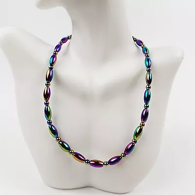 Rainbow Slim Rice Magnetic Beaded Necklace Therapeutic Handmade • $28