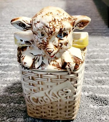 Vintage 1950s McCoy Pottery USA Lidded Cookie Jar ~ Yellow Lamb In Basket • $59.99