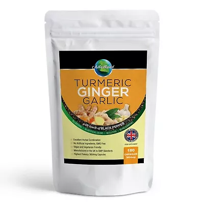 Ginger Turmeric Garlic And Black Pepper 3654mg Capsules | Up To 6 Months Supply • £15.40