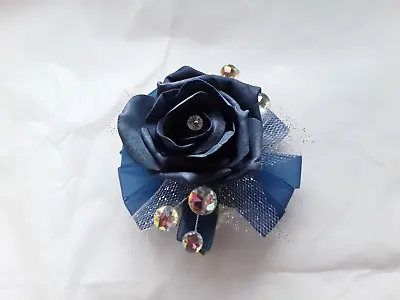 Prom /Wedding Navy Blue Rose /silver Wrist Corsage/ Diamante/crystal Bracelet • £7.40