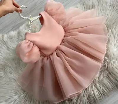 Blush Chiffon Girl Dress 1st Birthday Dress For Photo Shooting Baby Girl Party • $127.79