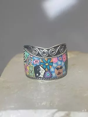 Cigar Band Size 6.50 Millefiori Faces Mask Ring Sterling Silver Women • $108