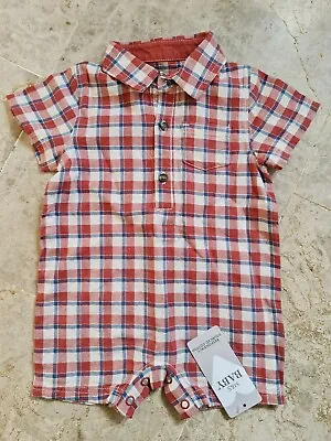 M&s Check Baby Boy Romper Playsuit Outfit One Piece 0-3 Months Rrp £12 Bnwt • £6